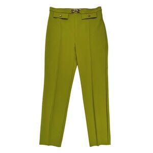 Elisabetta Franchi Green High Waist Straight Crepe Tapered Trousers Size IT 46